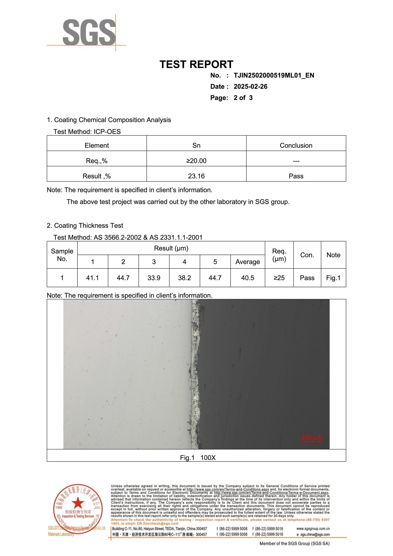 Class 3 coating test report page 2
